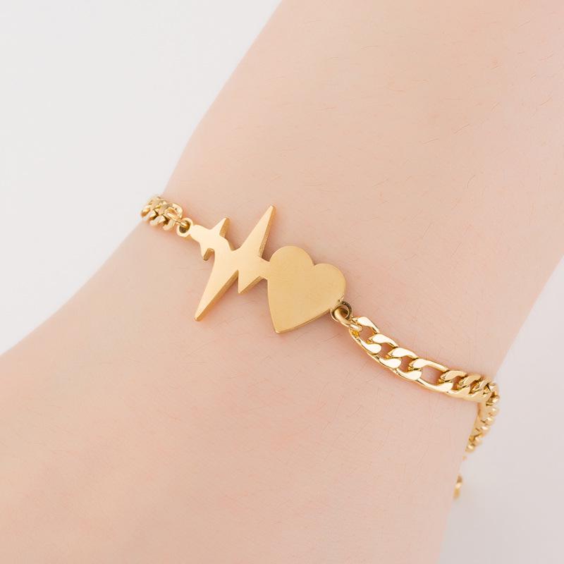 Retro Heartbeat Tassel Bracelet: Women's Minimalist Stainless Steel Heart Geometric Design