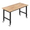 Adjustable Workbench on Wheels, 680 kg Capacity, 122 x 60 cm Oak Wood Top Workbench with 72.5-107.5 Height Adjustment, Heavy-Duty Hardwood Worktable