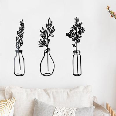 3 Stück/Set DIY Wohnzimmer-Dekoration Selbstklebend 3D Blume Vase Topfpflanze Wandaufkleber Spiegeloberfläche Aufkleber