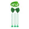 St Patricks Day Women Flat Top Velvet Hat with Bangles&Necklace&Glasses&Stickers&Mustaches Festival Costume for Cosplay