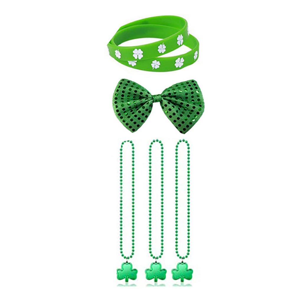 St Patricks Day Women Flat Top Velvet Hat with Bangles&Necklace&Glasses&Stickers&Mustaches Festival Costume for Cosplay