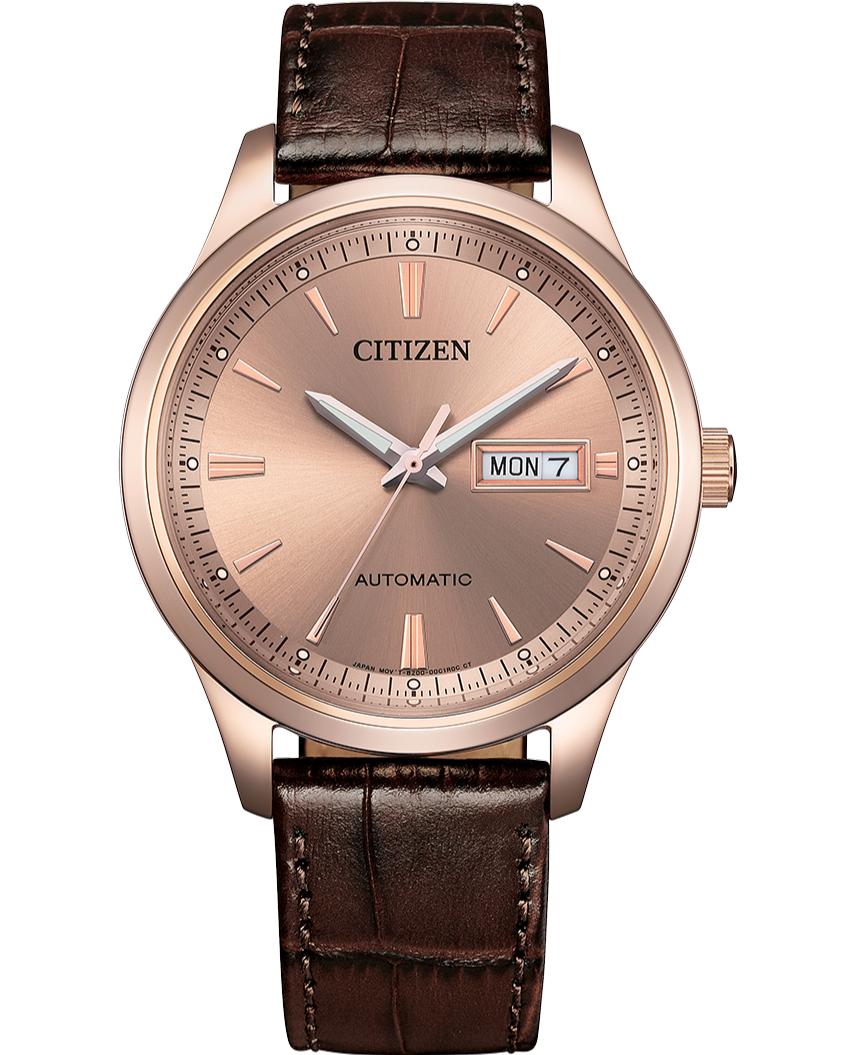 CITIZEN Автоматические часы День и Дата 40 мм Кожаные Мужские часы NY4062-04X