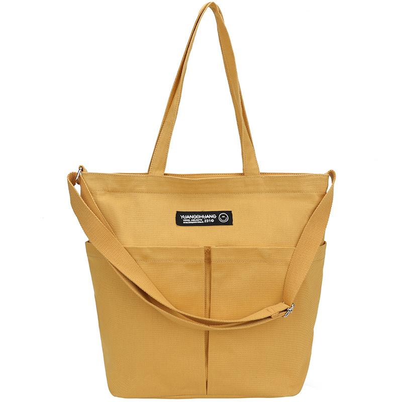 

Canvas bag, women s large-capacity shoulder bag, solid color cotton bag, college student class bag, shopping bag, tote bag, free shipping. жовтий