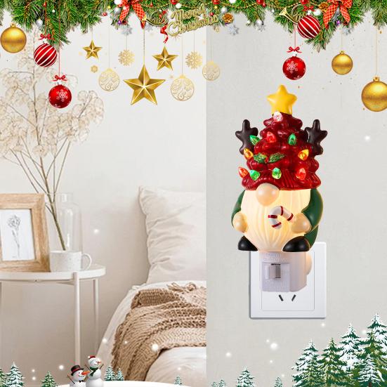 Yousheng Christmas Gnome Night Light Resin Faceless Dwarf Xmas Tree LED Night Light with Multicolor Bulbs And On/Off Switch for Home Bathroom Bedroom
