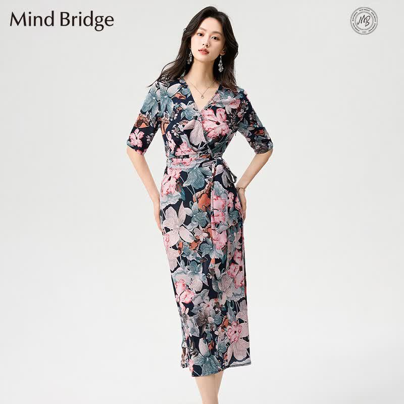 Mind Bridge Elegant Floral Short Sleeve Midi Dress XL 175/96A