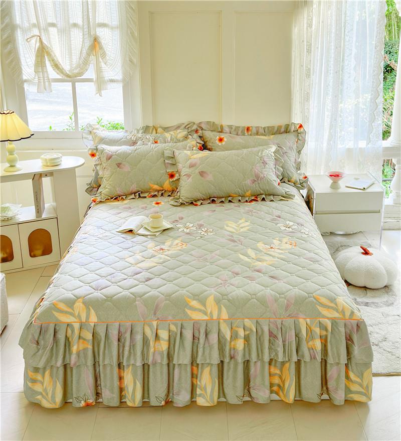 1pc Thicken Bed Skirt Floral Style Bed Linen Double Layered Lace Bed Cover Home Bedspread faldones de cama (No Pillowcase)