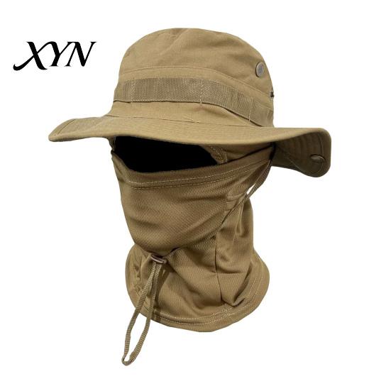 Quick-drying Hat Camouflage Sun with Balaclava Face Mask, UV Protection Men Wide Brim Hat, Breathable Bucket for Outdoor Fishing Hiking Cycling