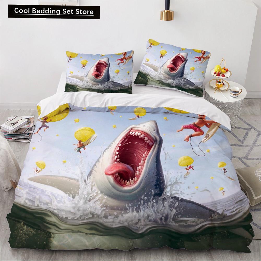 Comforter Dolphin Ocean King Queen Cute 3D Sea Animal Bedding Set For Kids Teens Adults Shoal Of Fish Blue 2/3Pcs