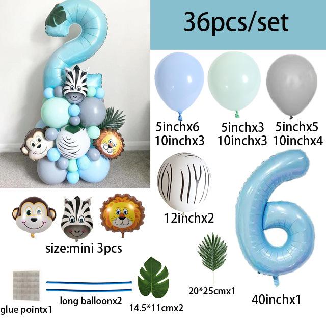 40 Inch Digital Zebra Forest Animal Balloon Set Digital Combination Column Balloon Children'S Birthday Arrangement