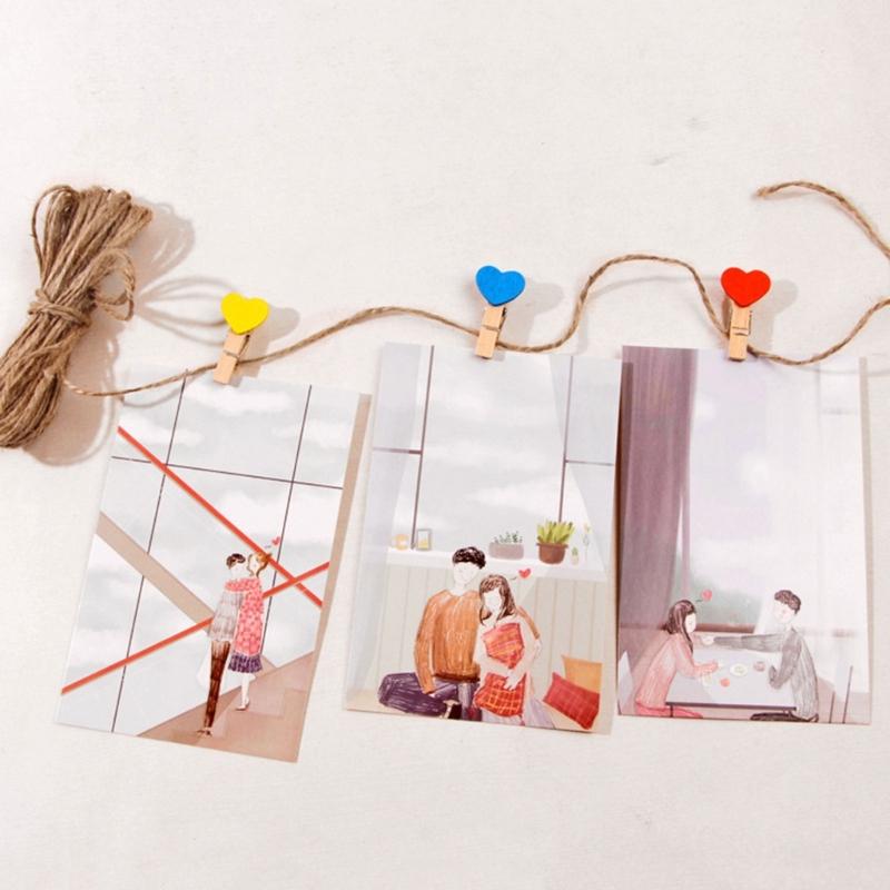 50PCS MultiFunctional Colorful Cute Small Clips Simple Mini Photo Clip Wooden Clips Small Love Heart Pegs Clothespin
