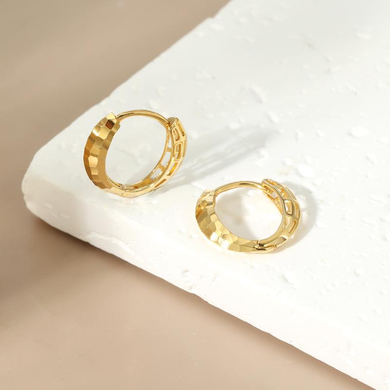 Faceted Minimalist S925 Sterling Silver Hoop Earrings18K Gold Plated Daily Casual Party Ins Style Women s Engagement Earrings золотой