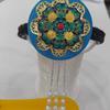 Traditional Korean Hanbok Headband for Women and Girls Blue Glaze and Faux Pearls Hair Hoop Stage Dance Hair Accessory