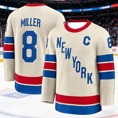 2026 Neuer Herren Eishockey Trainingsanzug - Rangers Team Serie 3D Stickerei Feuchtigkeitsableitend Weiß Langarm Oberteil Kinder