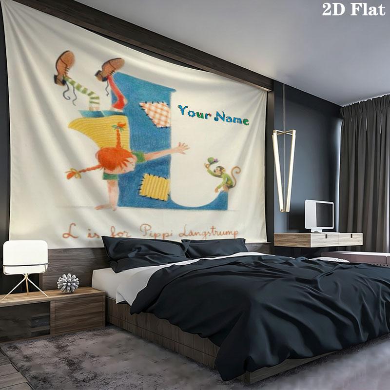 Pippi Longstocking Custom Name Wall Tapestry Aesthetic Wall Hanging Printed Fabric Blanket Decorative Tapestries for Bedroom Living Room Home Decor