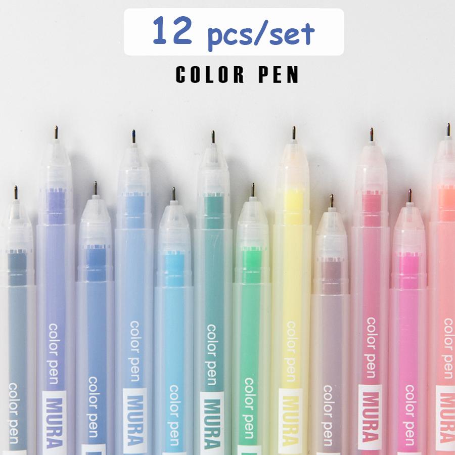12PCS/Box Color Gel Pen Set Kawaii 0.5mm Ballpoint Pens School Office Supplies Korean Stationery