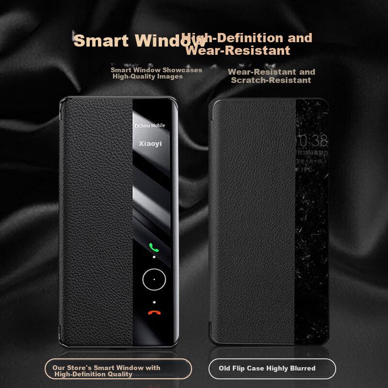 Edgar First Layer Genuine Leather Huawei Pura70pro Phone Case Leather Flip Smart Window Glass Luxury Full Coverage Shockproof Case