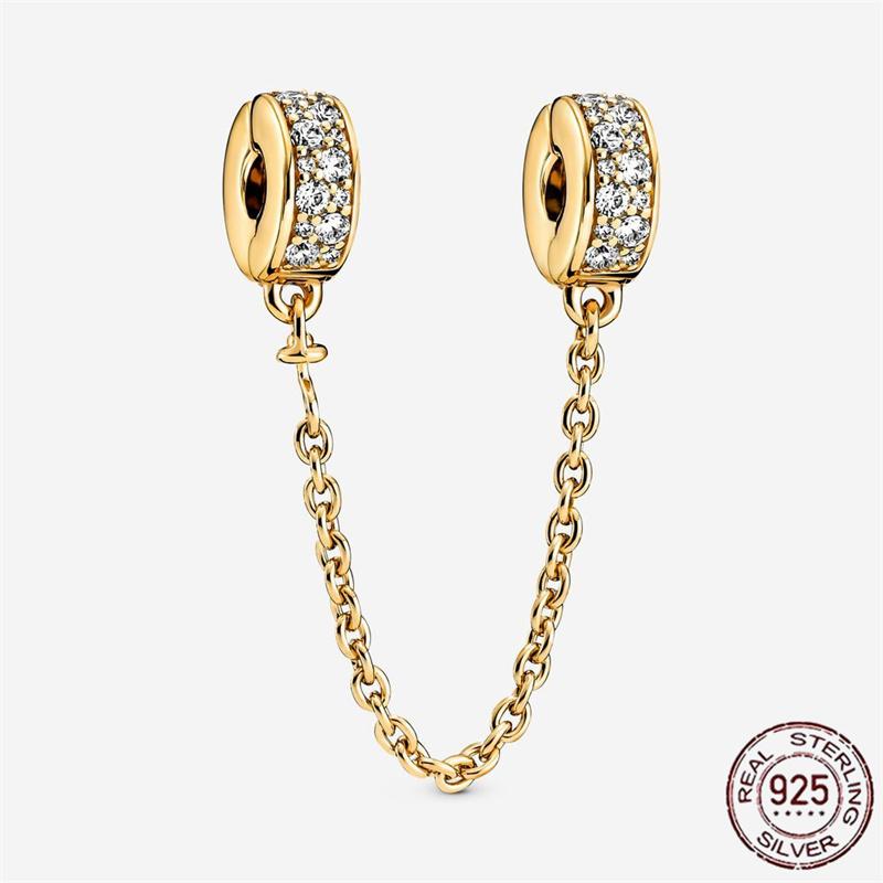 Stříbrný Křišťálový Pavé Bezpečnostní Řetízek Pevný Klip Pramen Přívěsek Vhodný pro Ženy Náramek Stříbrné Šperky Párty Narozeninový Dárek