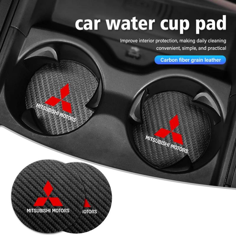 ydzh7 2pcs Carbon Fiber Car Water Cup Coaster Non-slip Pad Mat for Mitsubishi Outlander Lancer Pajero Interior Decoration Accessories