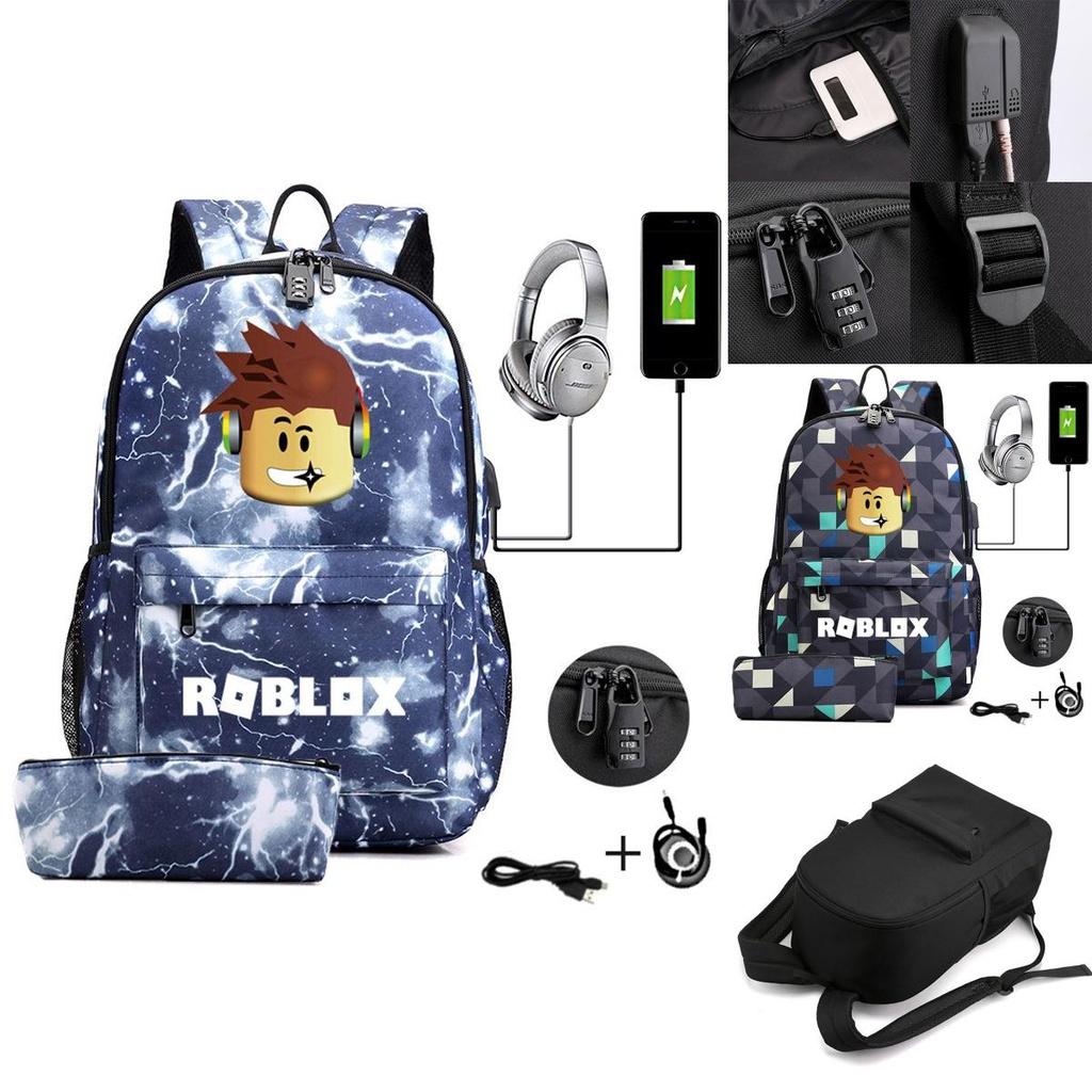 Stylish Roblox Anti-theft Usb Charge Backpack With Durable Design And Pen Case Set