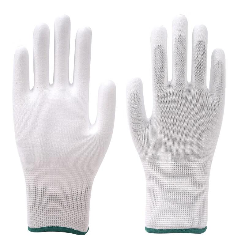 PU Coated Gloves, Breathable Thin Elastic Rubber-Coated Non-Slip Gloves, Packaging And Protective Wear-Resistant, Thickened PU 508 White/12 Pairs/M