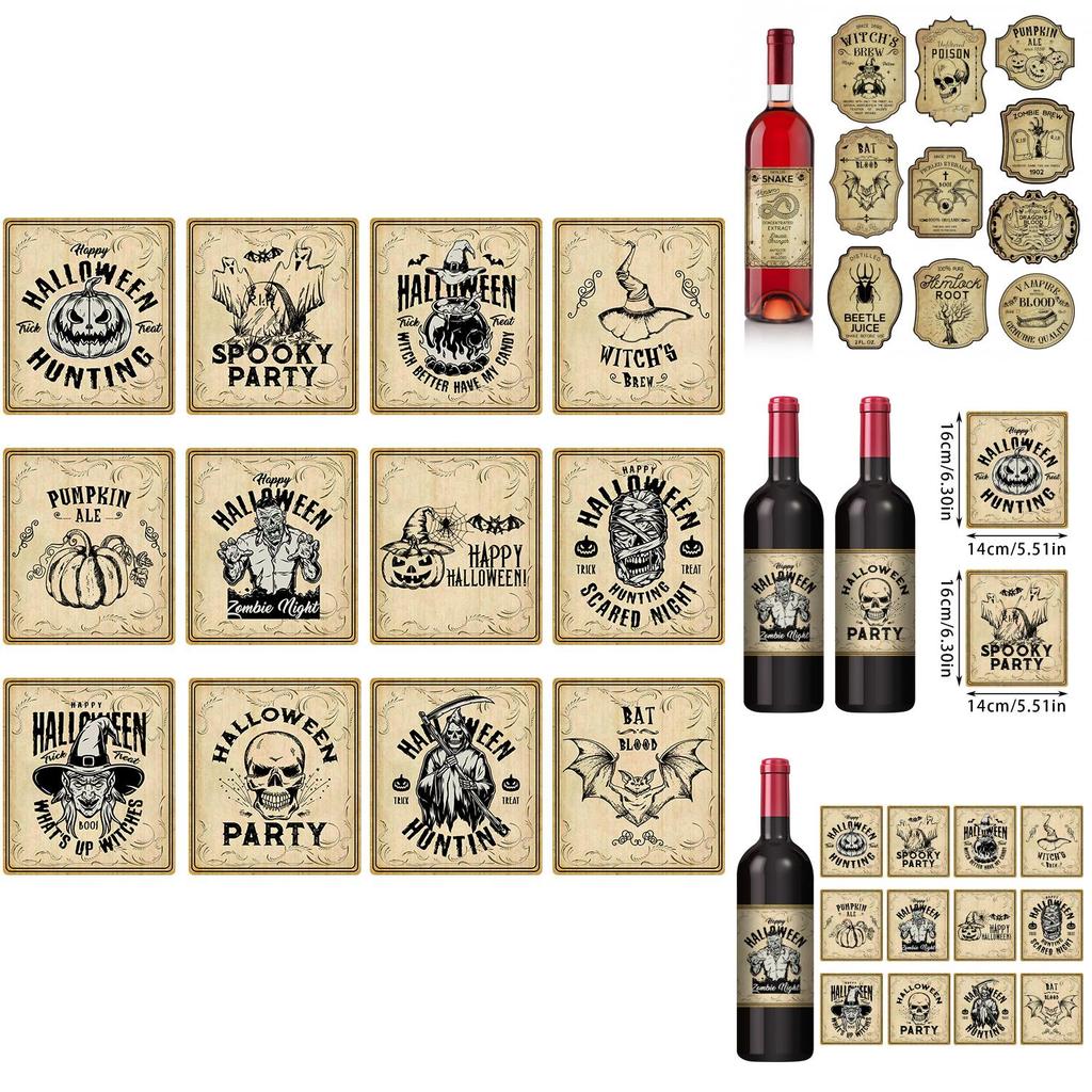 Halloween Vintage Bottle Stickers With Pumpkin Head Decor For Party Venue Decoration