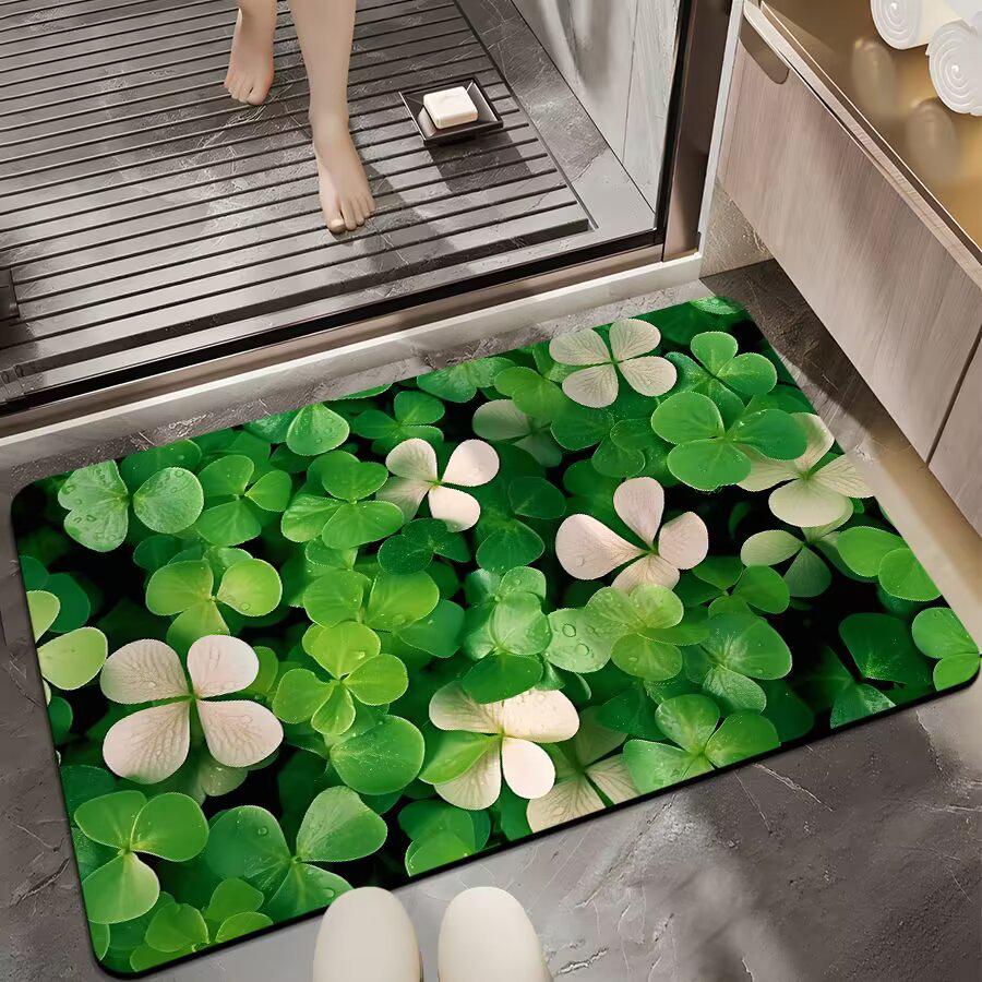 3D Floral Diatomaceous Earth Bath Mat - Absorbent, Quick-Dry, Stain & Wear Resistant Doormat