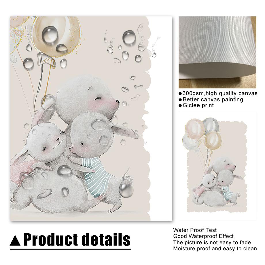 Lustiger Bär Hase Babybuch Ballon Kinderzimmer Poster Cartoon Wandkunst Druck Leinwandmalerei Baby Kinderzimmer Heimdekoration Bild