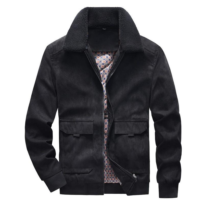 

Пальто Чоловіче Зимове Потовщене Флісовий Комір Флісова Куртка-Бомбер у Стилі Мілітарі Бавовняна Куртка з Овчини XXXL чорний