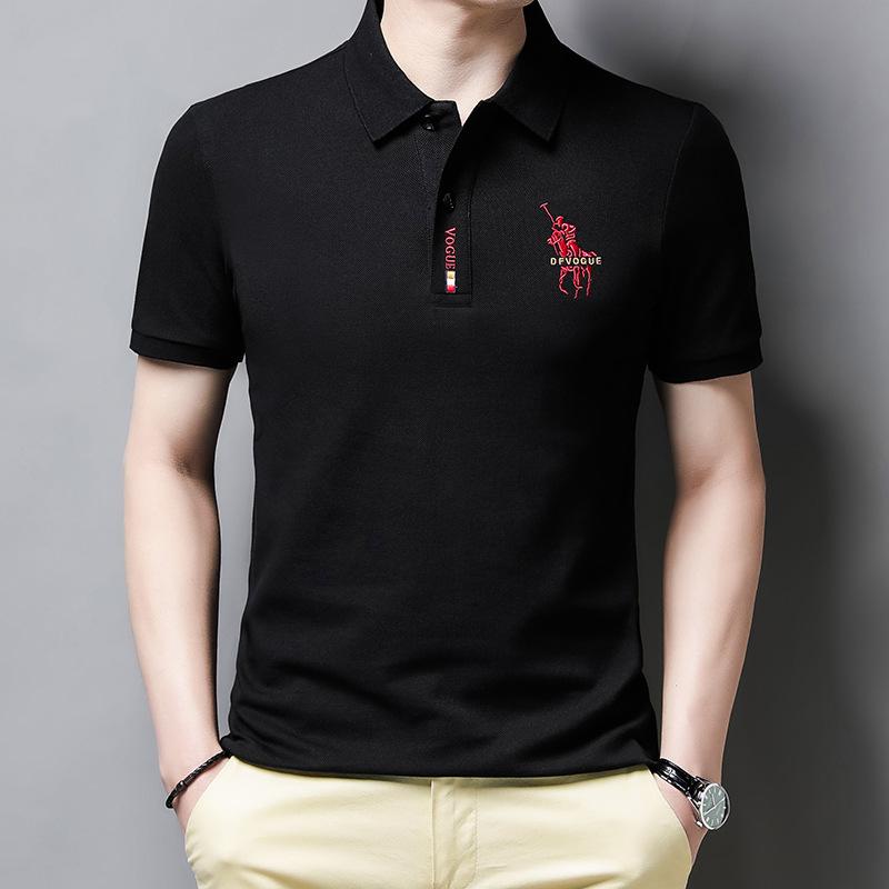 Short Sleeve T-Shirt Men'S Polo Shirt Medium Men'S Casual Solid Color Embroidered Lapel Polo