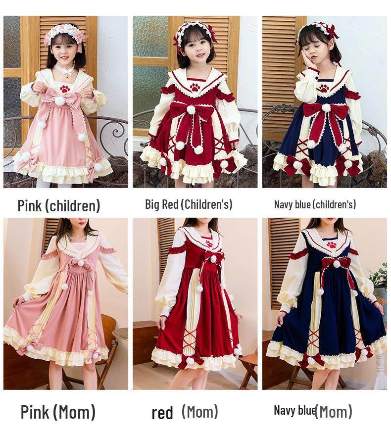 Girls' Lolita Cute Dress with Warm Fleece Lining - Spring & Autumn Formal Princess Dress for Small to Medium Primary School Children