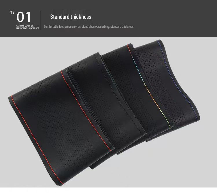 Echt Leer Lamsvel Handgestikt Stuurwielhoes - Ultradun, Zacht, Antislip, Slijtvast, Universeel voor Alle Seizoenen