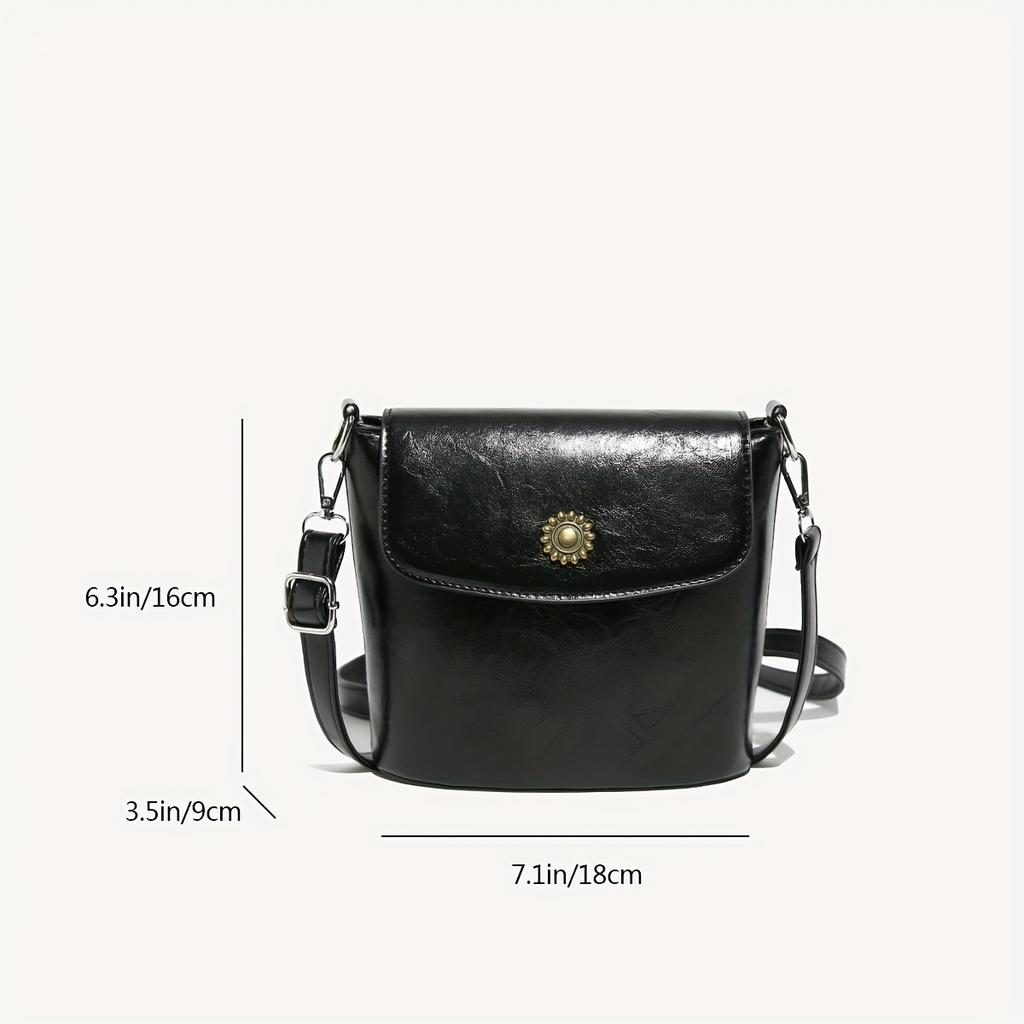 Retro Mini Torba Crossbody, Luksusowa Jednolita Kolorowa Torebka Wiadro, Damska Codzienna Torebka Z Klapką Na Ramię