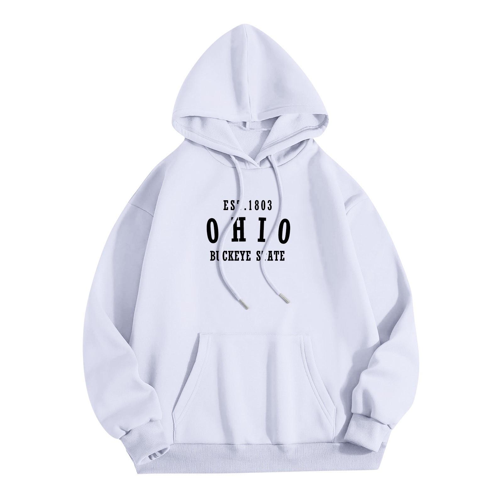 

Женская мода O-образный вырез с длинным рукавом и принтом, толстовка с капюшоном L