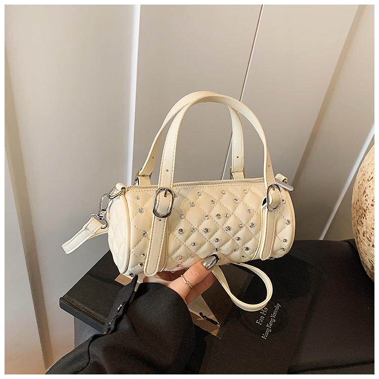 

Rhombus embroidery thread small bag women s 2025 new summer versatile messenger bag fashionable and exquisite super fire portable drum bag білий