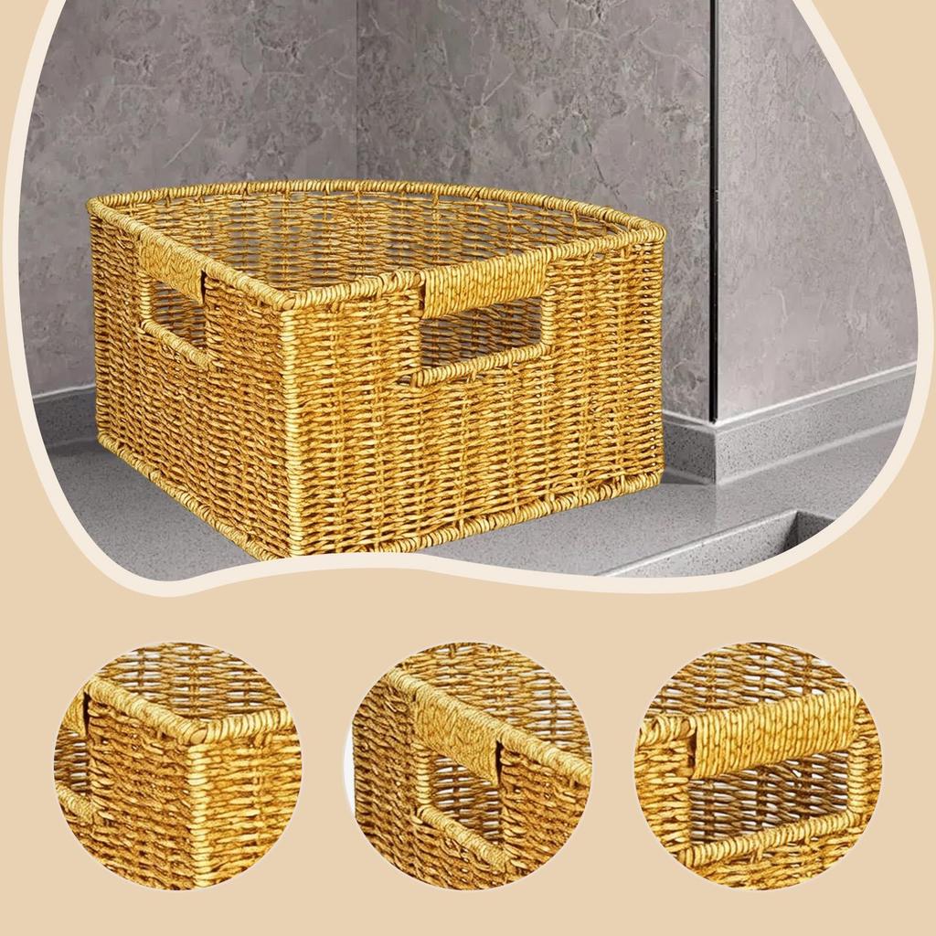 Triangle Woven Storage Basket Sturdy Organizer Box Space Saving Bin with Handles for Bathroom Closet Home