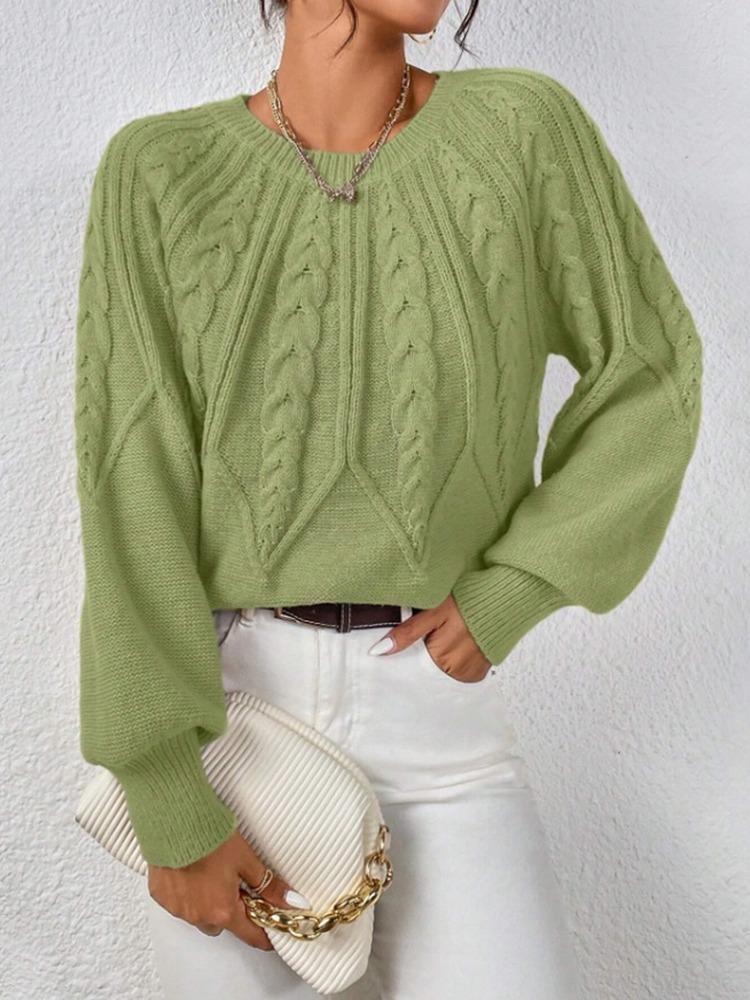 Fashion Crew Neck Women Knit Twist Sweater Pullover Cable O-Neck Knitted Tops Long Sleeve Casual Solid Color Sweaters Casual Short Blouse
