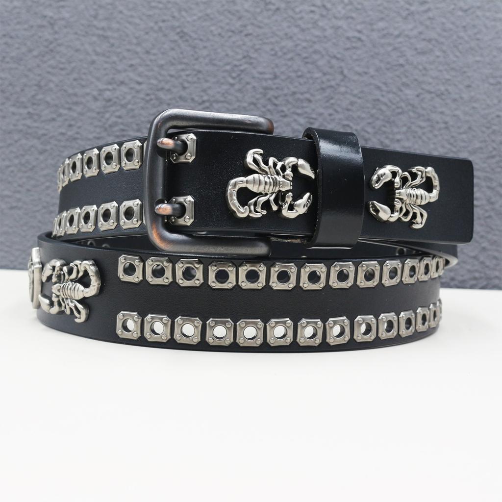 Genuine Leather Double-needle Scorpion Accessories Personalized Hollow Rivet Cowhide Belt Western American Rivet Belt
