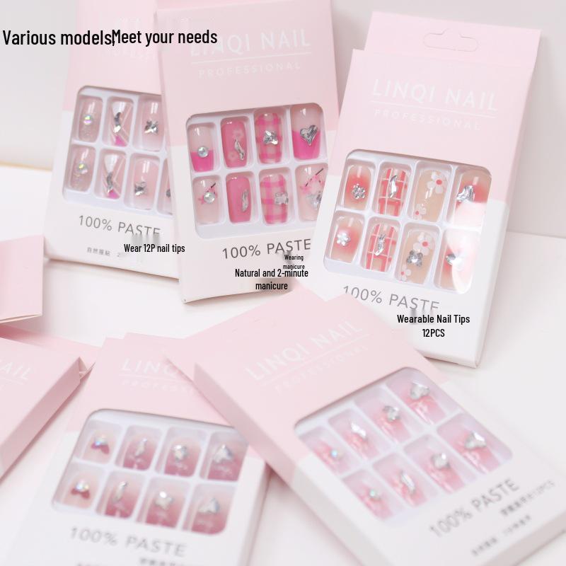 

New Multi-Diamond Removable Nail Art: Square Head Jelly Glue False Nails with Stickers