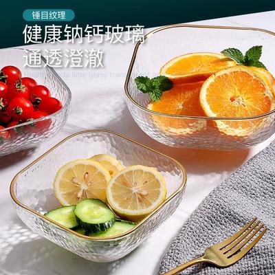 Japanese Hammer Patterned Gilt Edged Glass Bowl, Home Creative Square Transparent High-temperature Resistant Salad Bowl, Tablewa