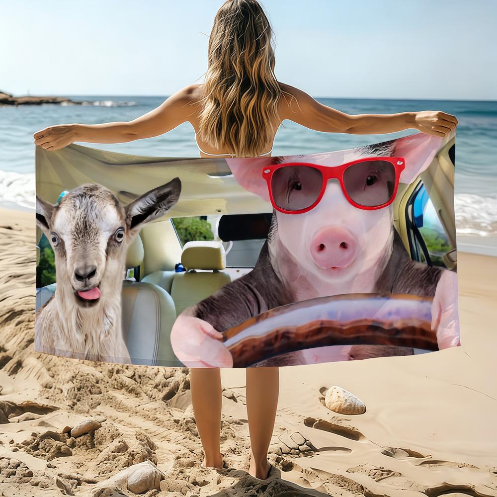 

Funny Pig Couple Towel Beach Towel Oversized Quick Dry Towel Absorbent Soft Swim BeachTowels for Men Women W40*H60(CM)