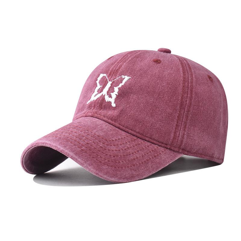 Niedliche Baseballkappe mit Schmetterlingsstickerei für Frauen Mädchen Rosa Sommerkappe Gewaschene Baumwolle