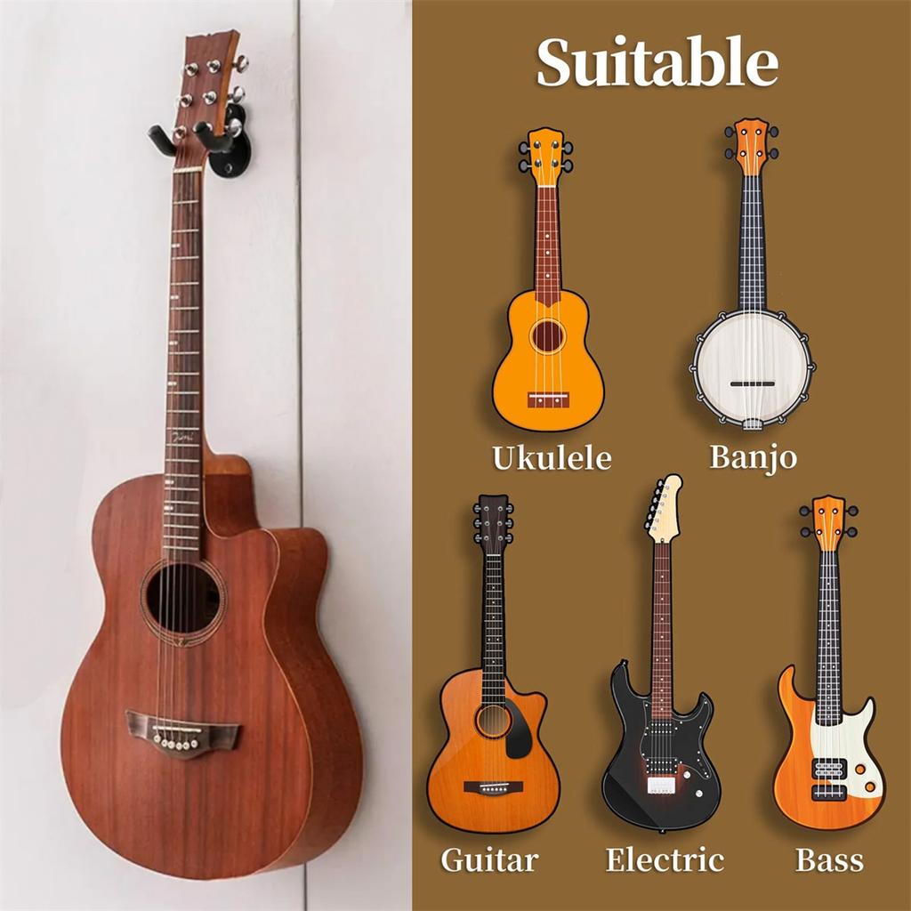 Guitar Wall Mount Hangers Hook Metal Acoustic Wall Mount Non-slip Holde for Acoustic Electric Bass Classical Ukulele Guitars