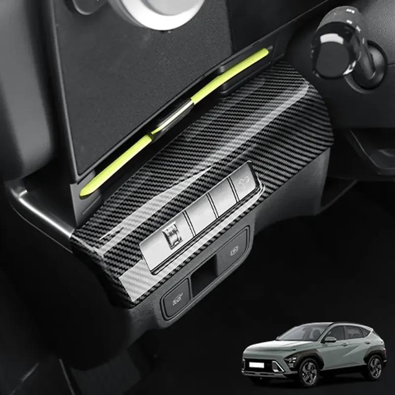 Red Car Interior Carbon Fiber Style ABS Headlight Adjustment Button Cover Trim For Hyundai Kona SX2 2024 LHD