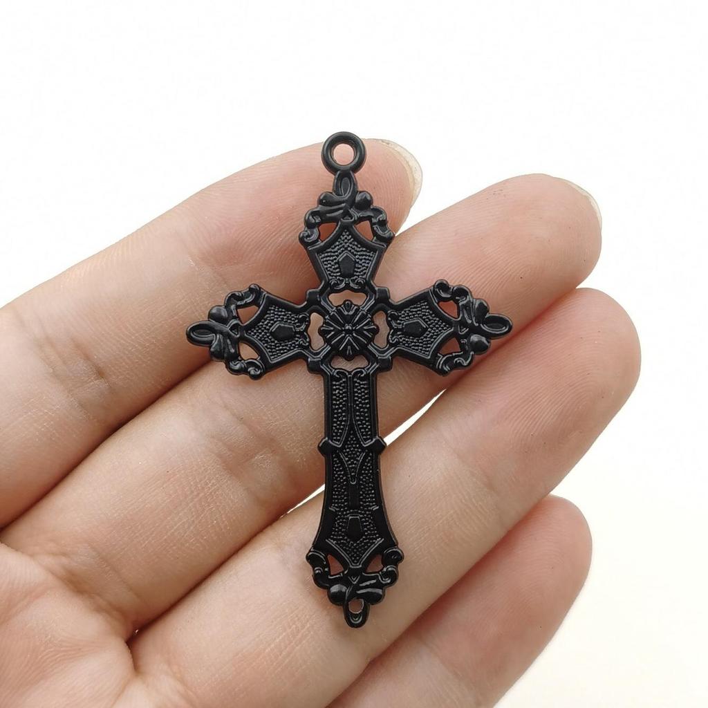Men's Retro Antique Silver Vine Pattern Cross Necklace Pendant