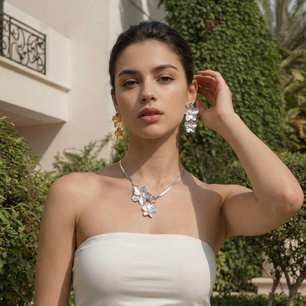 3pcs/Set OT Clasp Flower Pendant Necklace Exaggerated Snake Chain Necklace  Holiday Wedding