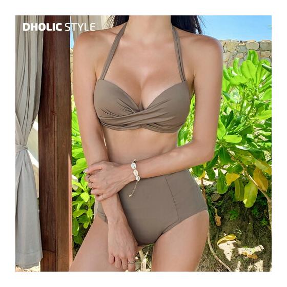 Cross Detail Halter Neck Bikini P324539 Women s [bw] Korean Fashion Swimsuit Beachwear Bikini Set Swimwear Bandeau Pants Halter Neck Cross Triangle