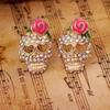 Retro Rhinestone Wearing Rose Flower Skull Head Stud Earrings For Women Men Halloween Hollow Heart Eye Skeleton Earrings Jewelry