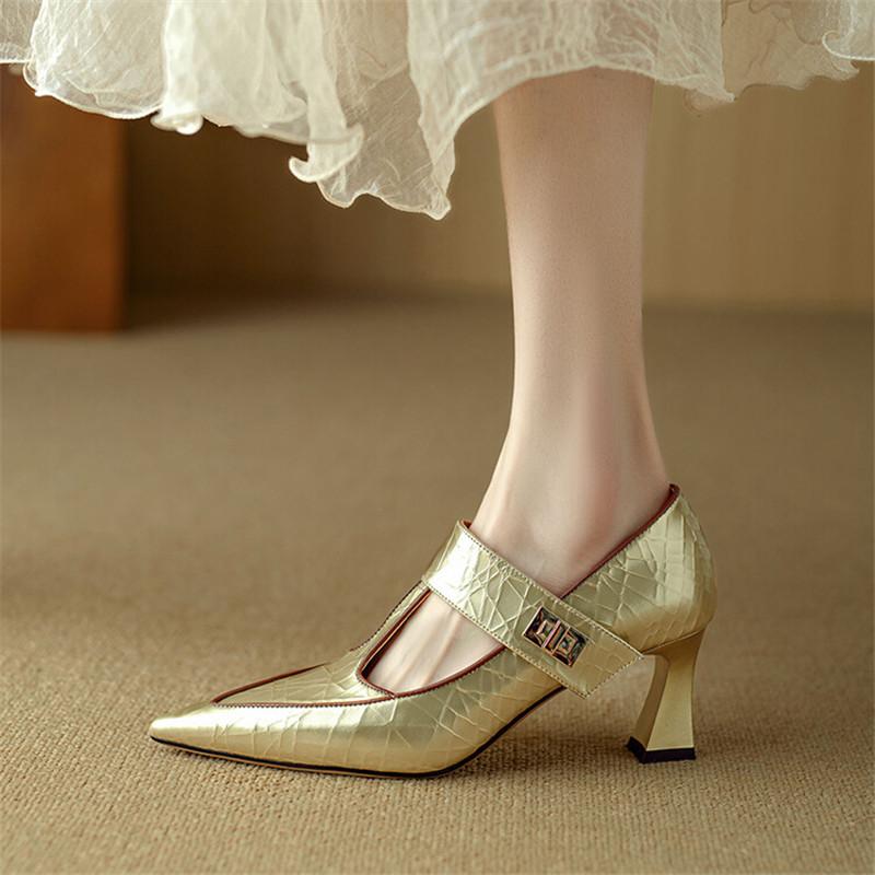 Fashion New Spring Autumn Genuine Leather Women Pumps Shoes for Women Pointed Toe Mary Jane Shoes High Heels Zapatos Mujer Ladies Shoes