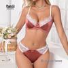 Women's Lace Floral Underwire Bra Set with Bow & Two Bottoms