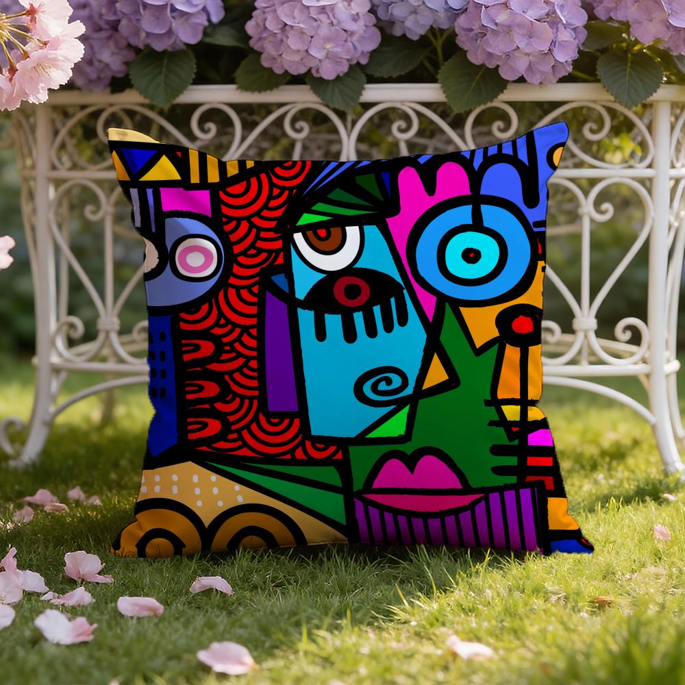Colorful Abstract Faces Cushion Cover Home & Car Dual-Scene Pillow Cover: Reversible for Premium Comfort